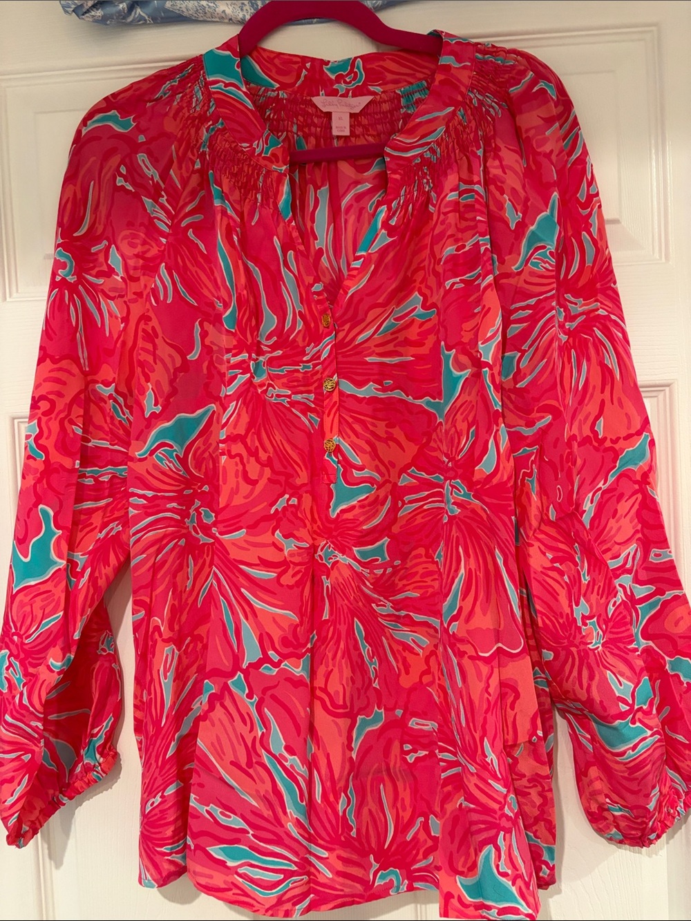 Lilly Pulitzer Pink and Turquoise Abstract Print Blouse